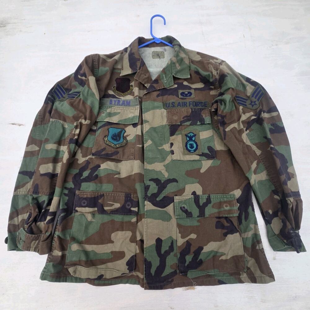 Vintage US Air Force Jacket Mens Medium Woodland Camo Combat Coat 90s
